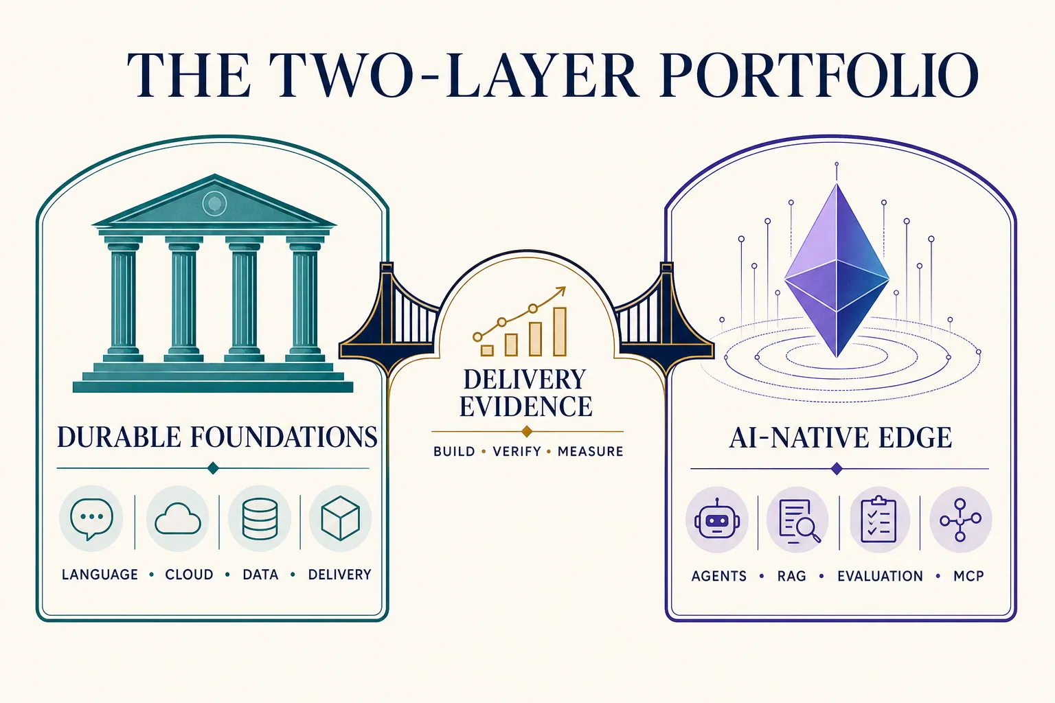 A two-layer portfolio connecting durable foundations to an AI-native edge