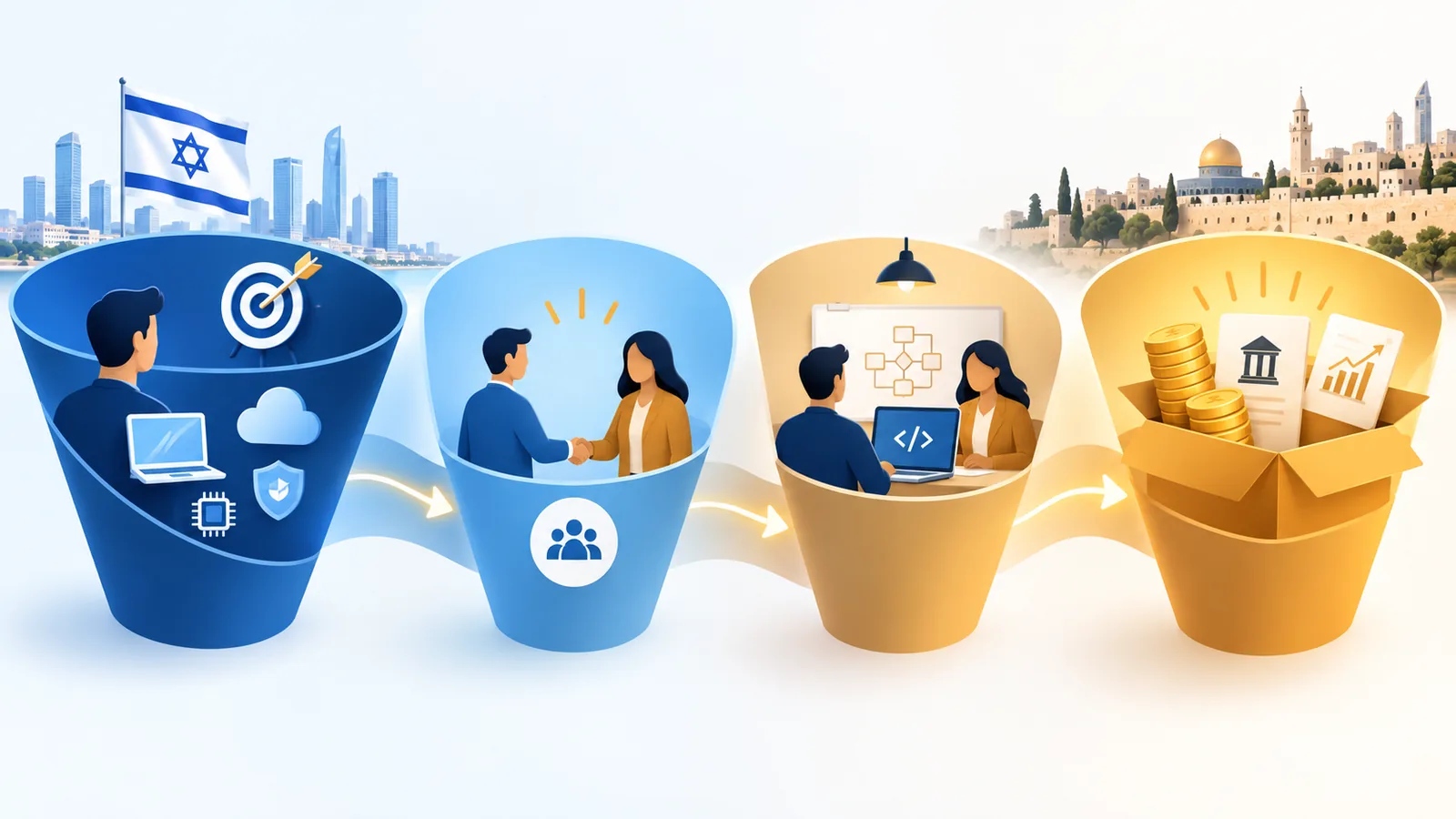 Israeli technology search funnel from role target through referrals, interview and offer