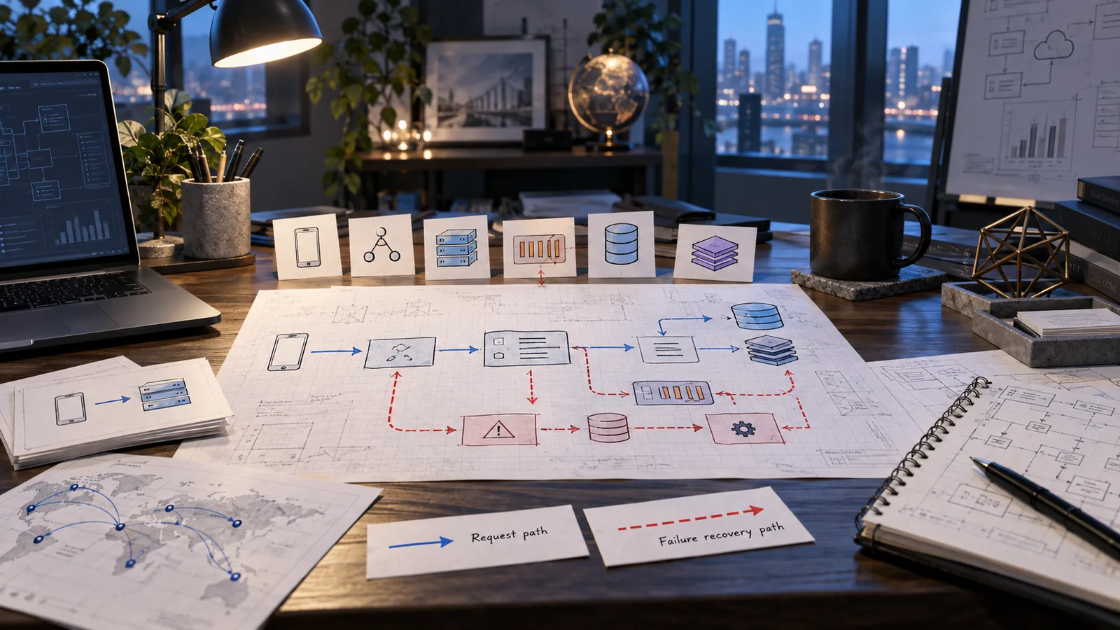 Engineer sketching a resilient distributed service architecture