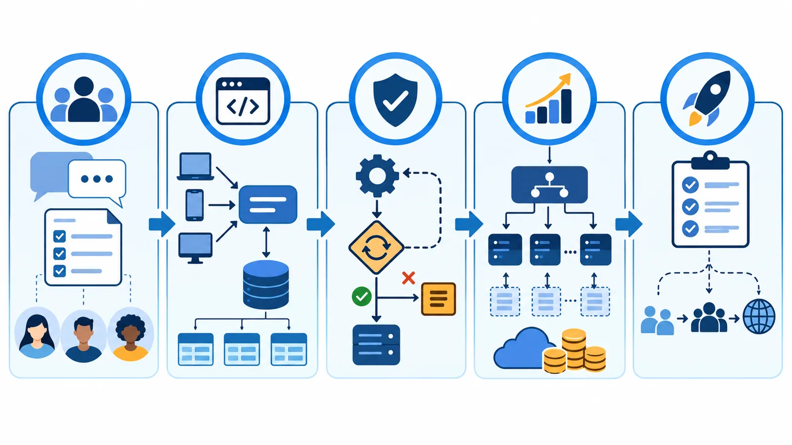 Visual system design path from requirements through data model, reliability, scaling and verification