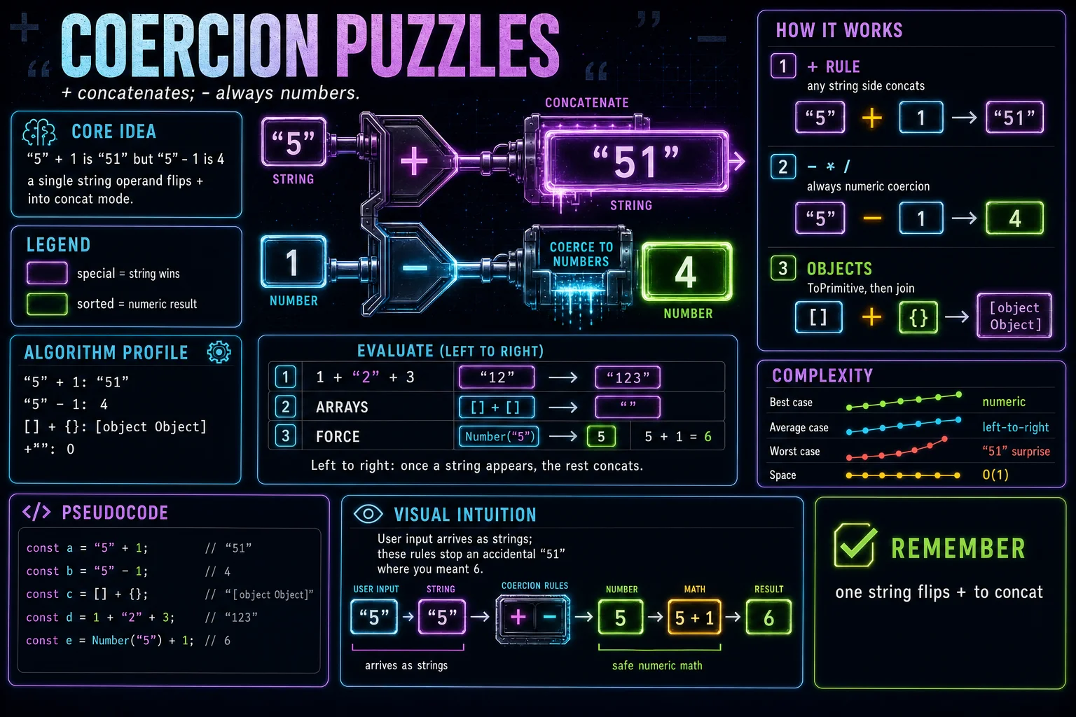 Coercion Puzzles infographic showing the concept, key steps, and tradeoffs.