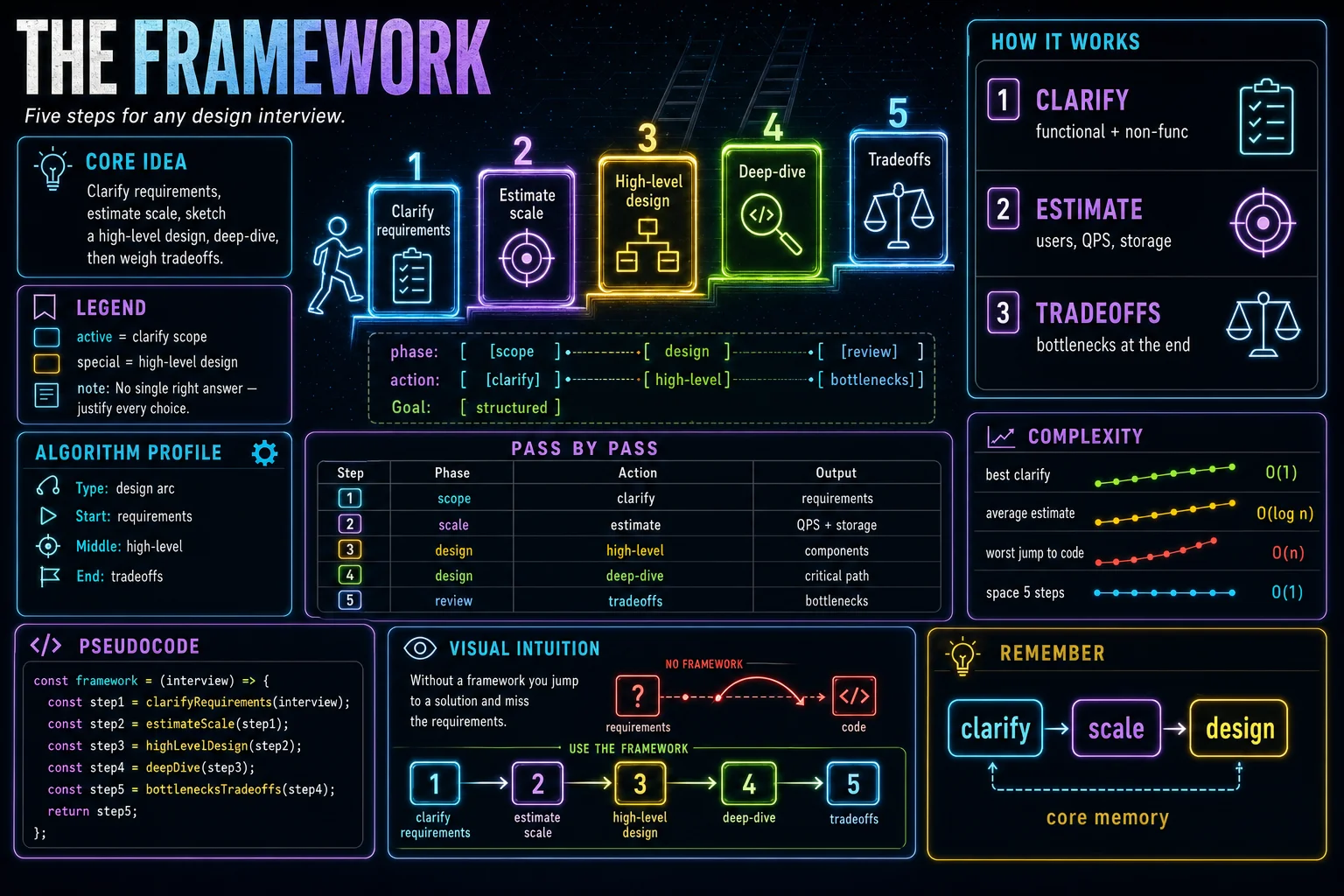The Framework infographic showing the concept, key steps, and tradeoffs.