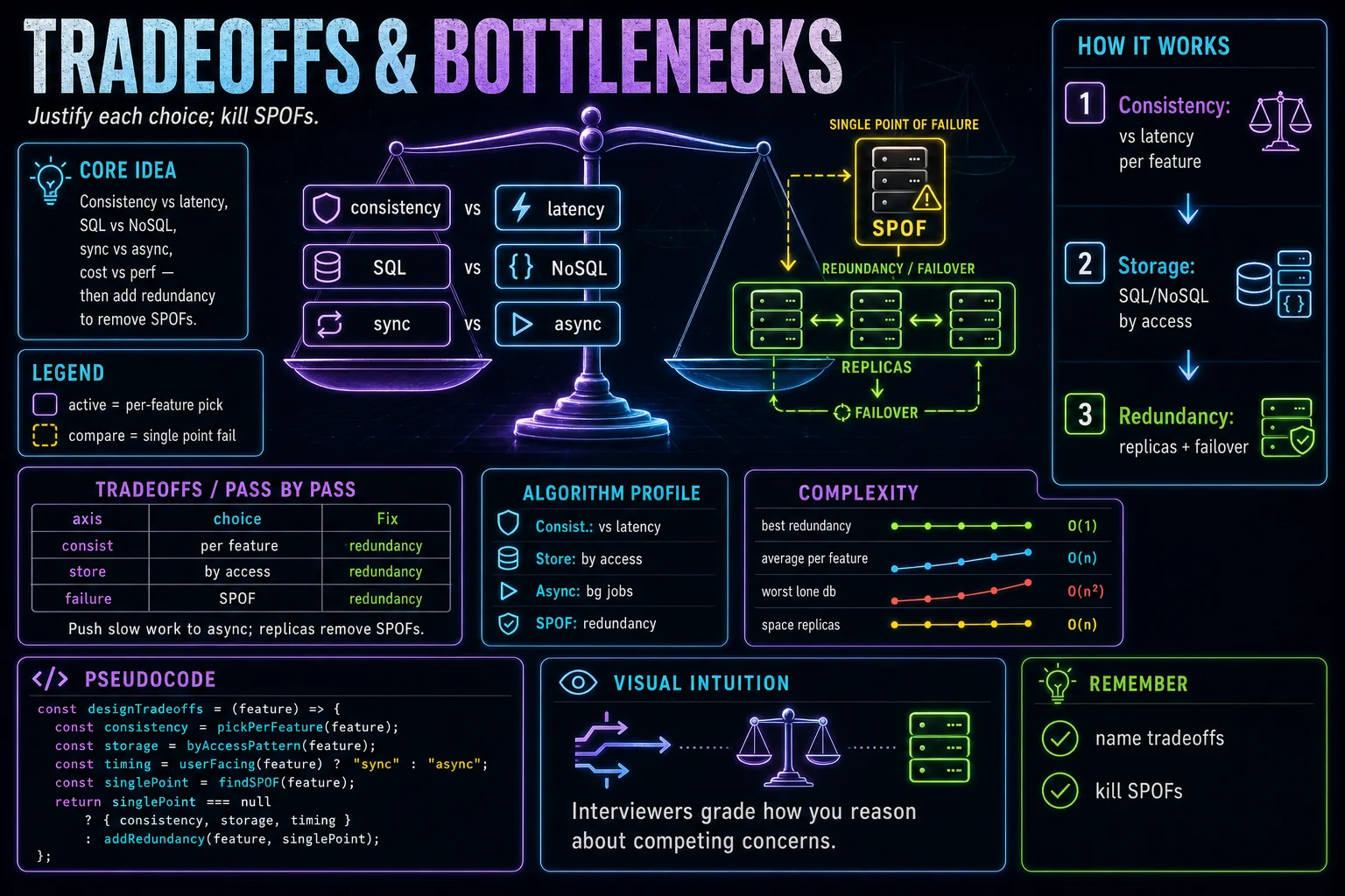 Tradeoffs & Bottlenecks infographic showing the concept, key steps, and tradeoffs.