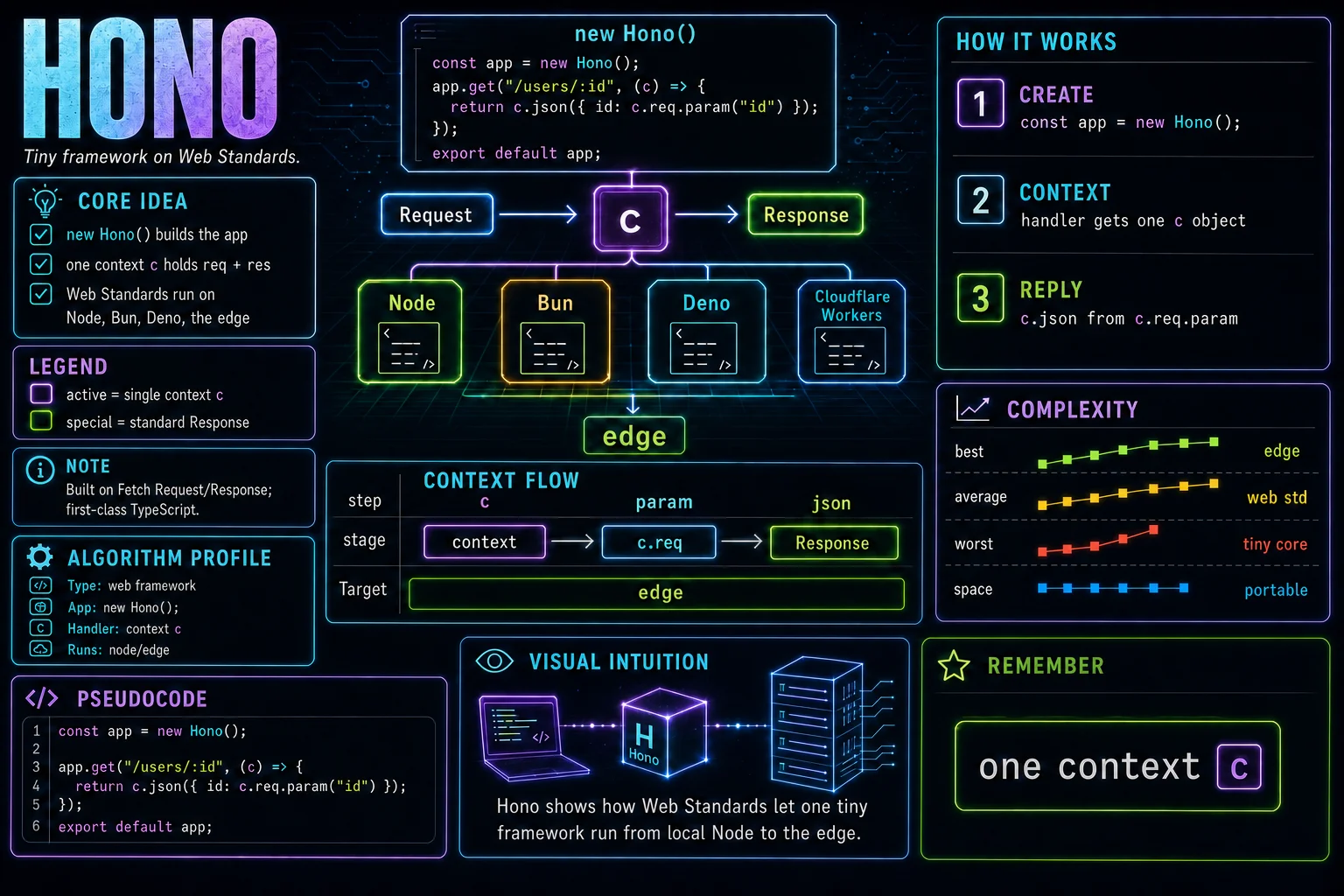 Hono infographic showing the concept, key steps, and tradeoffs.