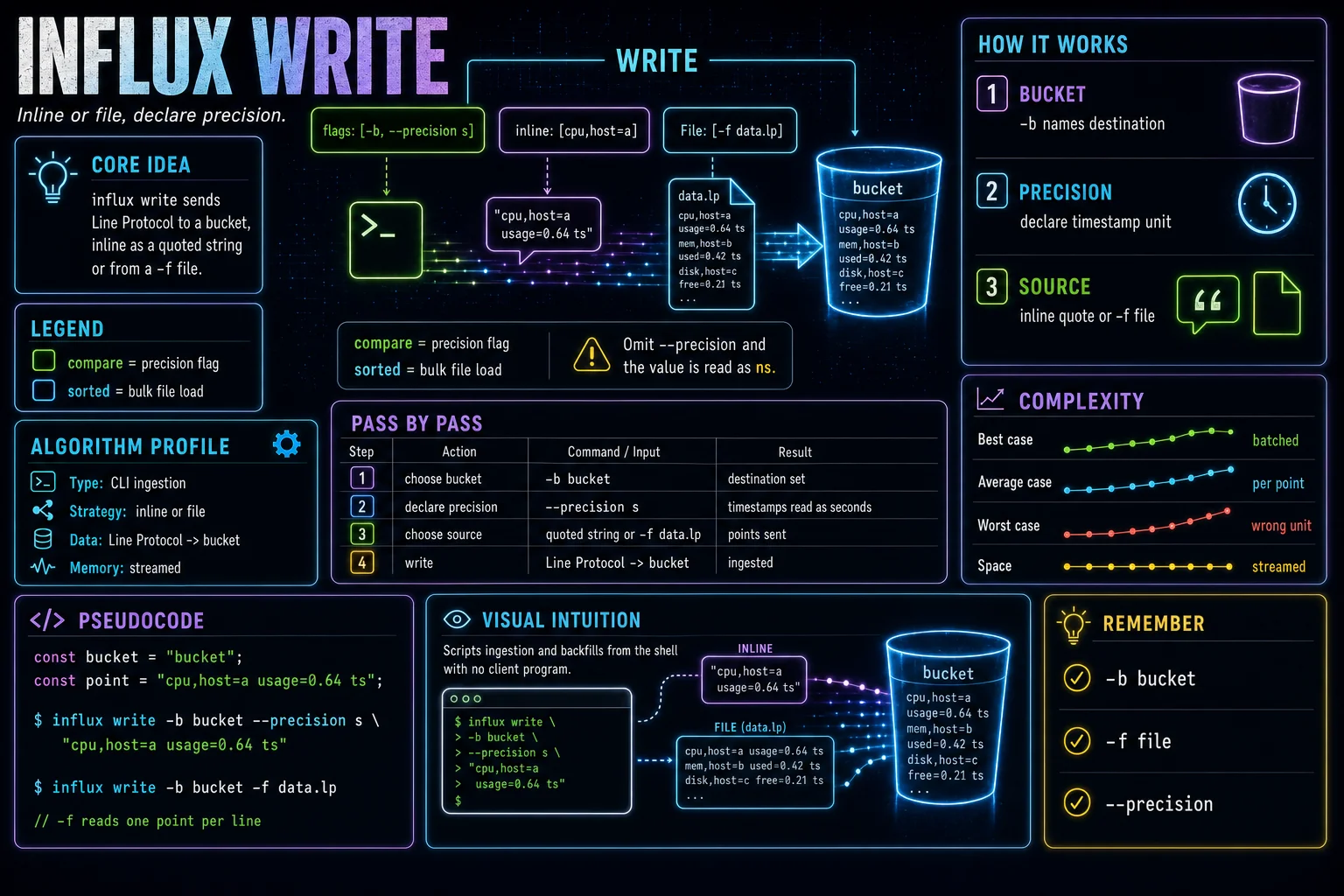 influx write infographic showing the concept, key steps, and tradeoffs.