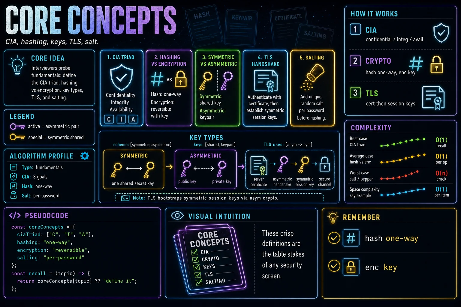 Core Concepts They Ask infographic showing the concept, key steps, and tradeoffs.