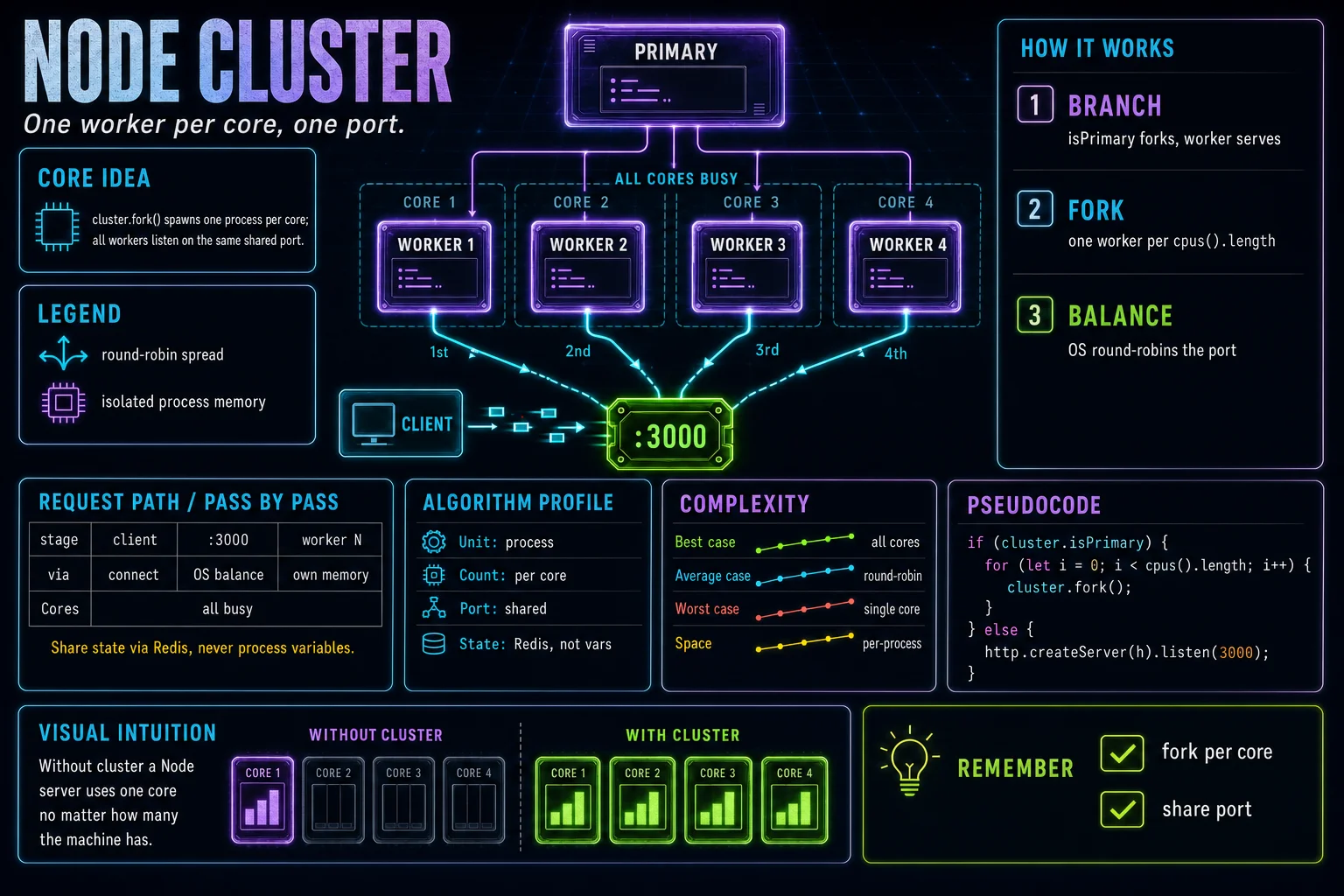 Cluster infographic showing the concept, key steps, and tradeoffs.