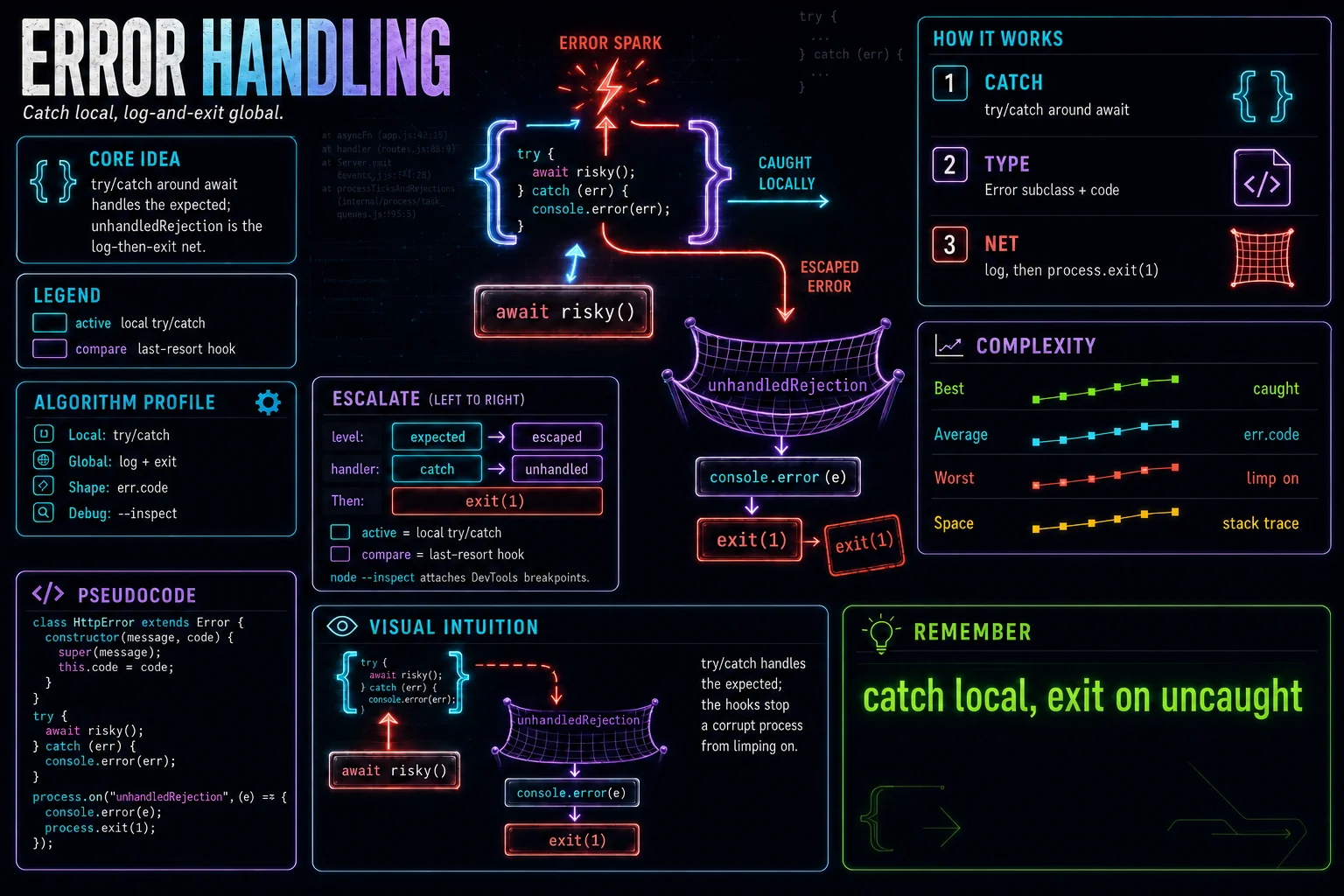 Errors & Diagnostics infographic showing the concept, key steps, and tradeoffs.