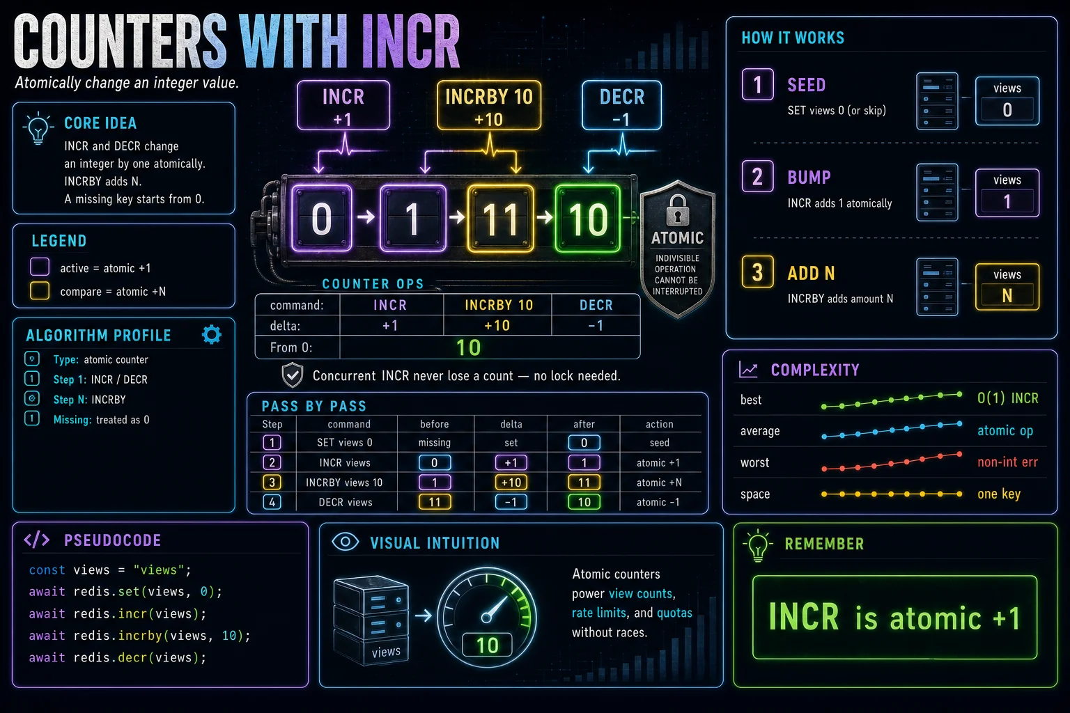 Counters with INCR infographic showing the concept, key steps, and tradeoffs.