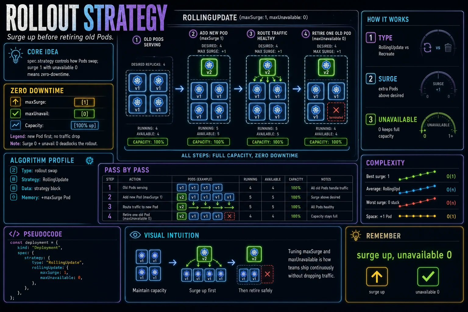 Rollout Strategy infographic showing the concept, key steps, and tradeoffs.
