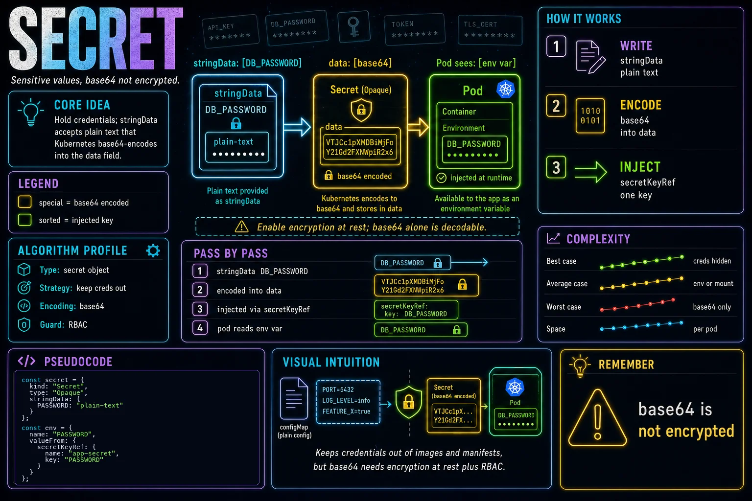 Secret infographic showing the concept, key steps, and tradeoffs.