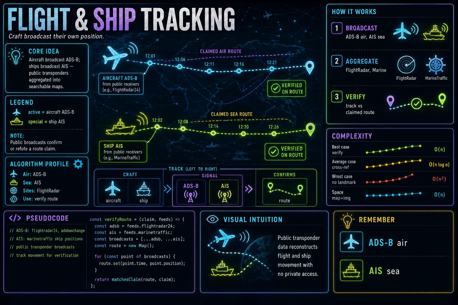 Flight & Ship Tracking infographic showing the concept, key steps, and tradeoffs.